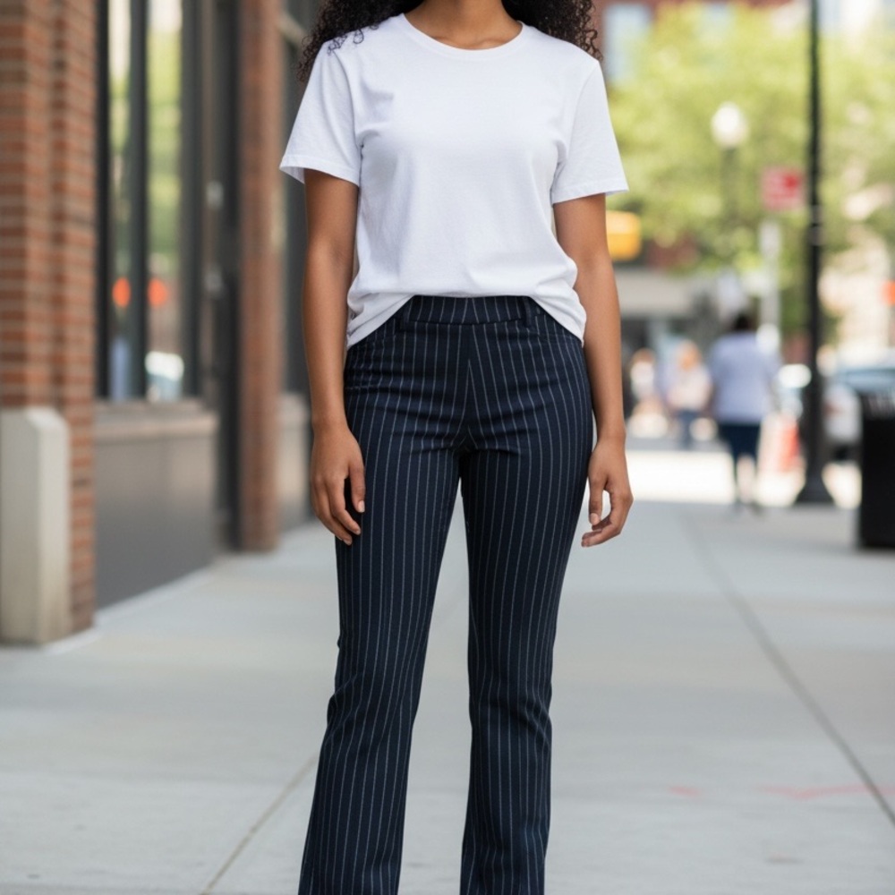Forever 21 NWT $25 Navy & White Pinstripe Flare Pants Pull On